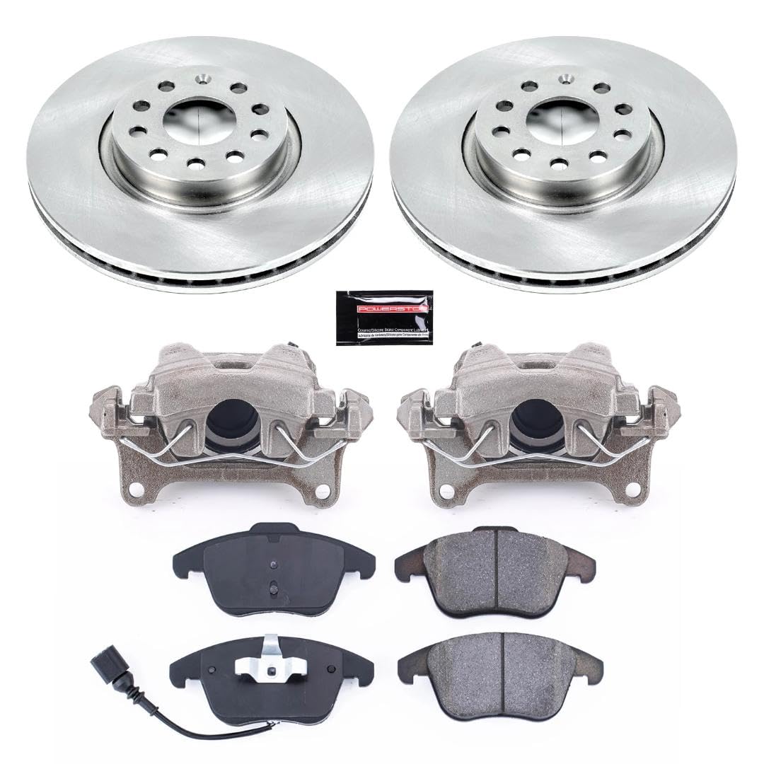 Power Stop KCOE2963 Replacement Autospeciality Front Caliper Kit- OE Rotors, Ceramic Brake Pads, Calipers For Audi Q3, Audi Q3 Quattro, VW Passat, VW Tiguan, VW Tiguan Limited [Model Specific]