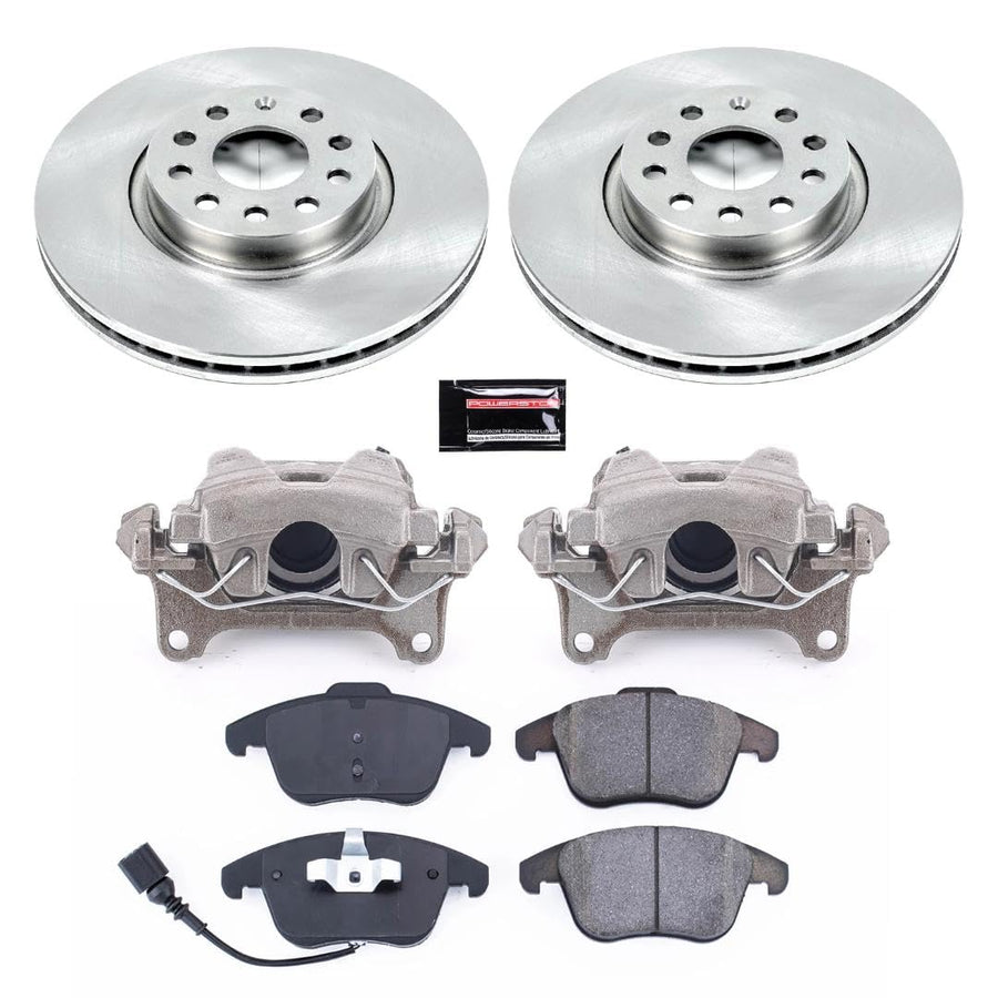 Power Stop KCOE2963 Replacement Autospeciality Front Caliper Kit- OE Rotors, Ceramic Brake Pads, Calipers For Audi Q3, Audi Q3 Quattro, VW Passat, VW Tiguan, VW Tiguan Limited [Model Specific]