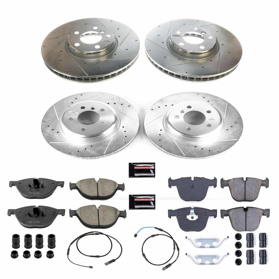 Power Stop K6027 Z23 Carbon Fiber Brake Pads Front and Rear with Drilled & Slotted Brake Rotors Kit For BMW 535i GT 2010-2017, BMW 535i GT xDrive 2011-2017 [Model Specific]