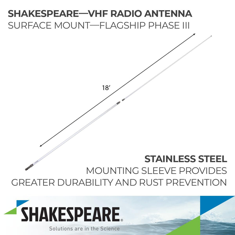 Phase III Shakespeare 6018-R VHF Antenna - 17′ 6″ (5.3M) VHF Marine Band 9dB Gain