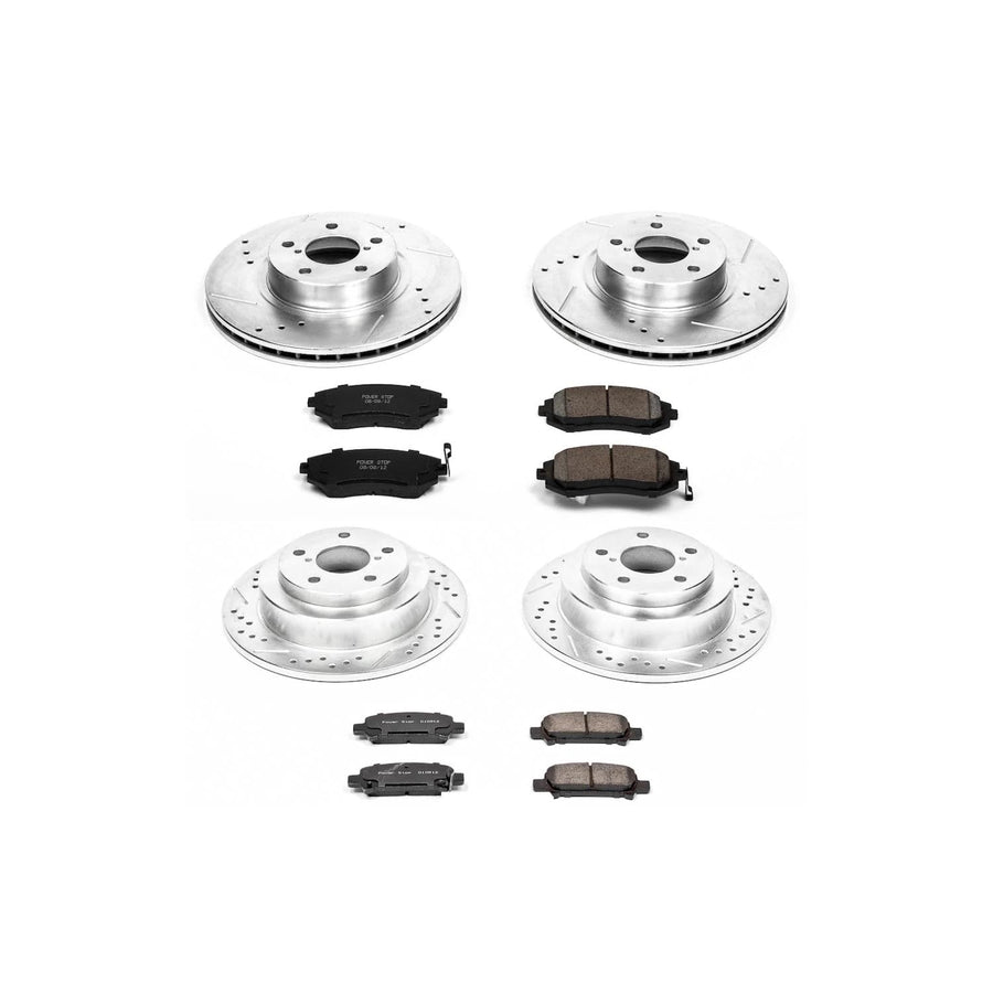 Power Stop K6109 Z23 Carbon Fiber Brake Pads Front and Rear with Drilled & Slotted Brake Rotors Kit For Subaru Impreza 2002-2003 [Model Specific]