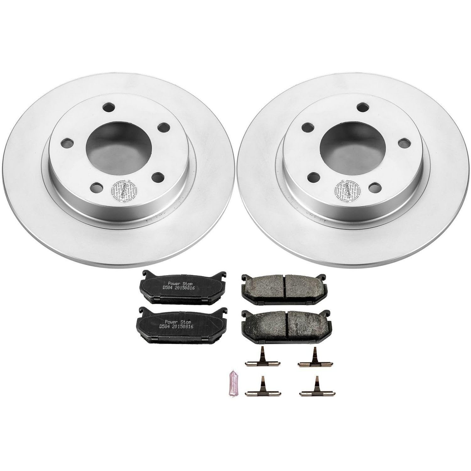 Power Stop Coated Brake Rotor CRK790 and Ceramic Brake Pads- Rear For Ford Probe 1993-1997, Mazda 626 1993-1997, Mazda MX-6 1993-1997 [Model Specific]
