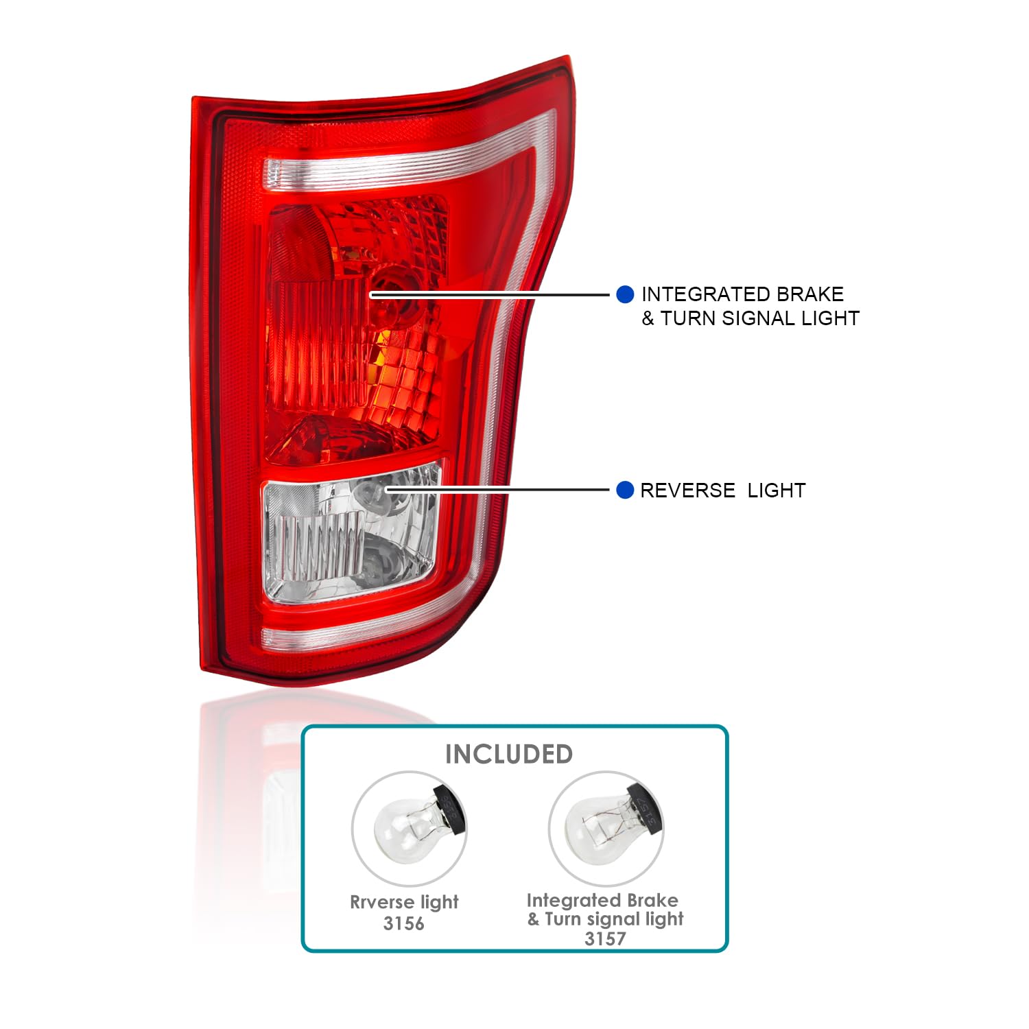 Right Passenger Side Spec-D Tuning Red Factory Style Tail Light Compatible with 2015-2017 Ford F150 F-150 Truck