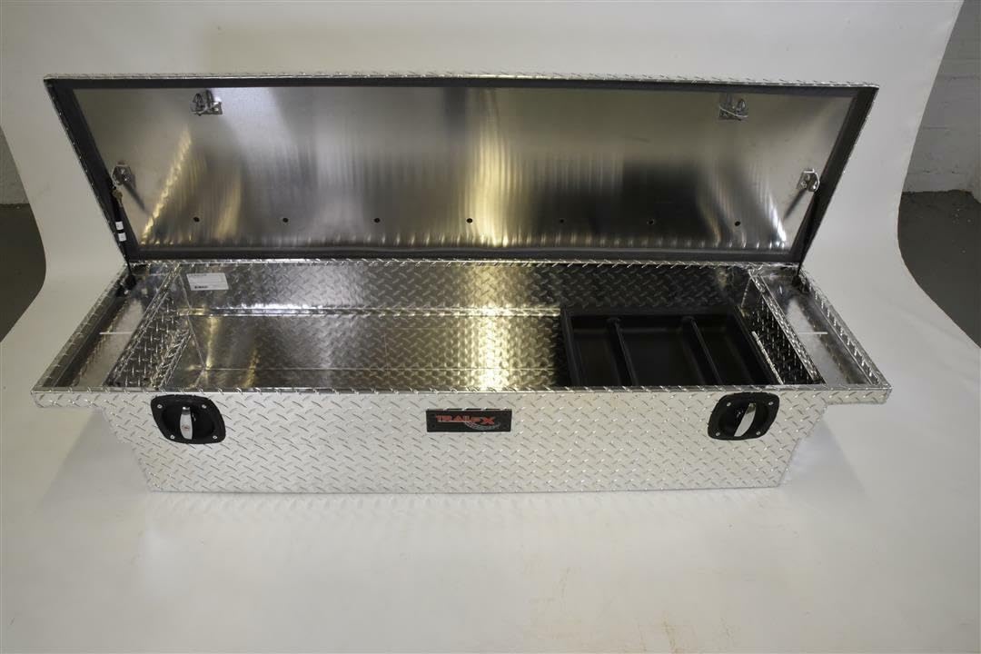 TrailFX Tool Box Low Profile Fits 1987-2025 Ford F-150 Crossover Single Lid with Rail, Diamond Tread Bright Aluminum 69 Inch Wide 8.4 Cubic Feet T-Handle TrailFX 120691
