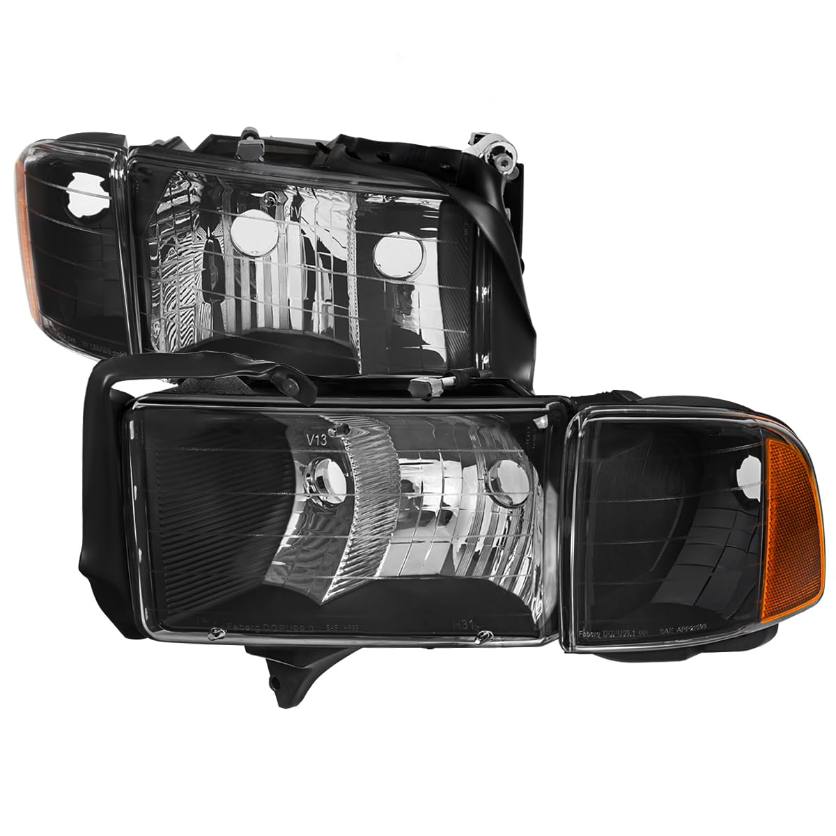 Black Headlights SPEC-D TUNING Compatible with 1999-2001 Dodge Ram 1500/2500 / 3500 Sport