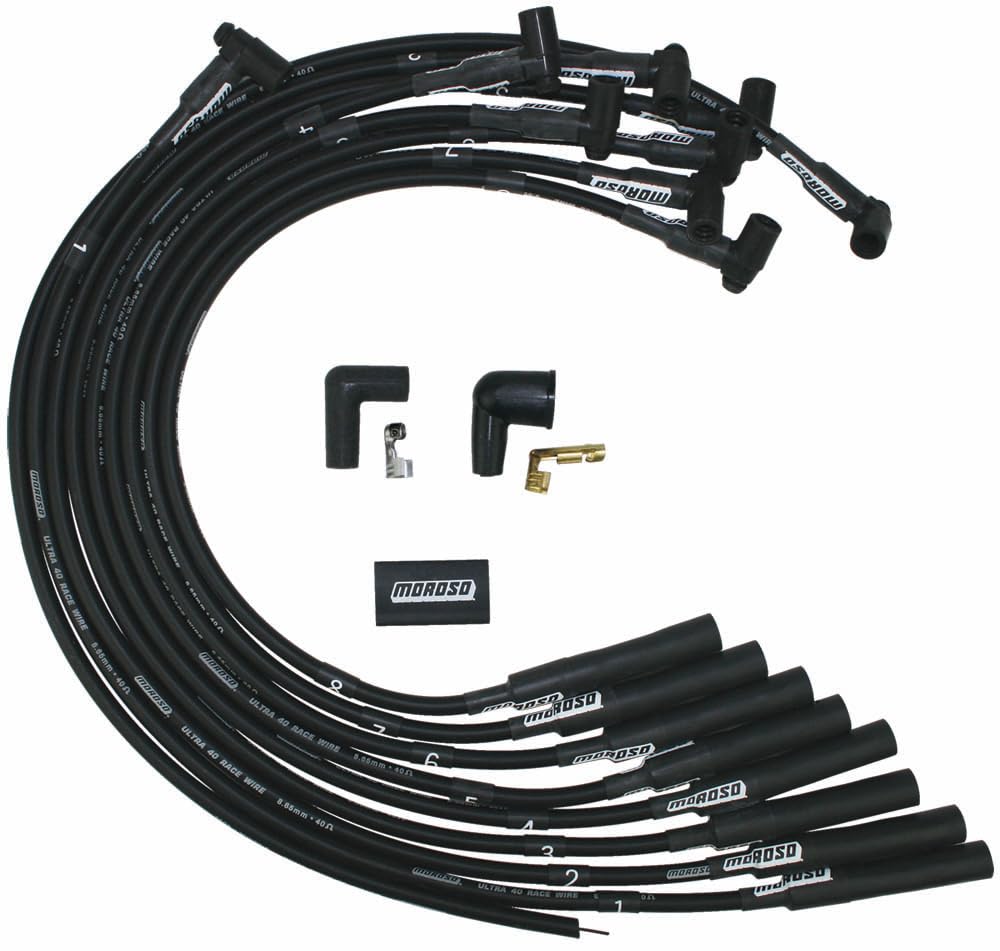 Moroso Black Ultra 40 Spark Plug Wire Set 73711, Fits Big Block Chevy w/Straight Plug Ends, HEI Distributor, Over Valve Cover Routing
