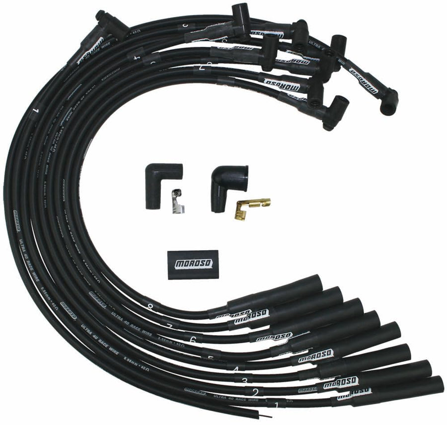 Moroso Black Ultra 40 Spark Plug Wire Set 73711, Fits Big Block Chevy w/Straight Plug Ends, HEI Distributor, Over Valve Cover Routing