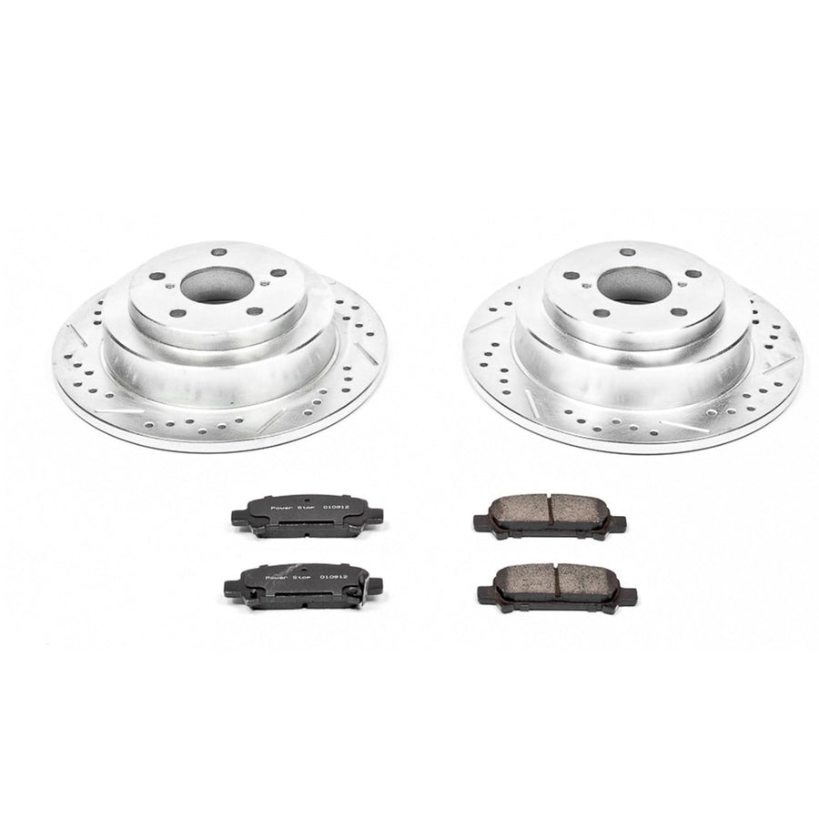 Power Stop K449 Z23 Rear Carbon Fiber Brake Pads with Drilled & Slotted Brake Rotors Kit For Subaru Forester 1998-2003, Subaru Impreza 1998-2003 [Model Specific]