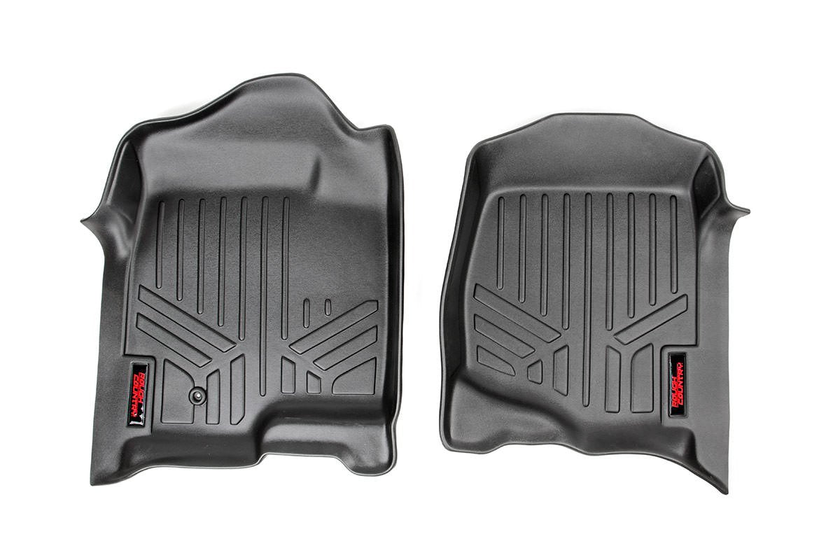 Rough Country Front All Weather Floor Mats for Chevy Silverado & GMC Sierra 1500/2500HD/3500HD (2007-2013) - Non-Slip Waterproof Flexible Floor Armor