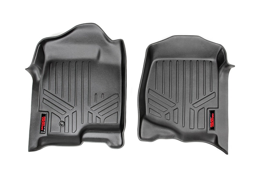 Rough Country Front All Weather Floor Mats for Chevy Silverado & GMC Sierra 1500/2500HD/3500HD (2007-2013) - Non-Slip Waterproof Flexible Floor Armor