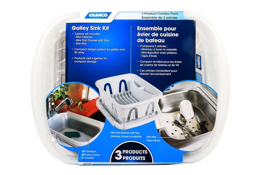 White Camco Sink Kit with Dish Drainer, Dish Pan and Sink Mat, Pack of 1
