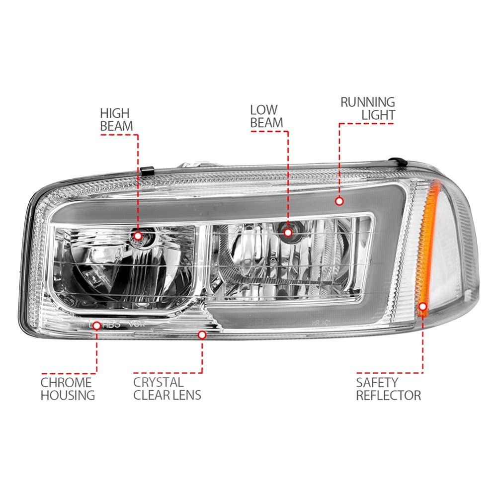 99-17 GMC Sierra/Denali ANZO Headlights Chrome Amber (w/C Light Bars)