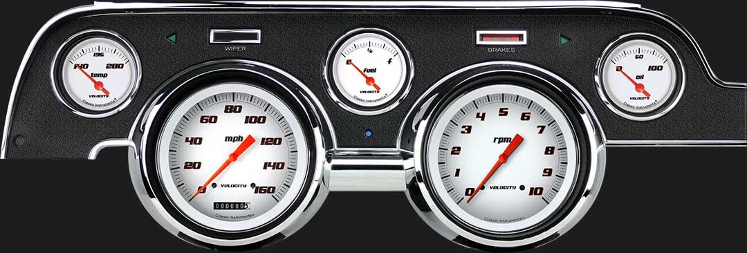 Classic Instruments Velocity White MU67VSW 5 Gauge Package Black Bezel Fits 1967-1968 Mustang
