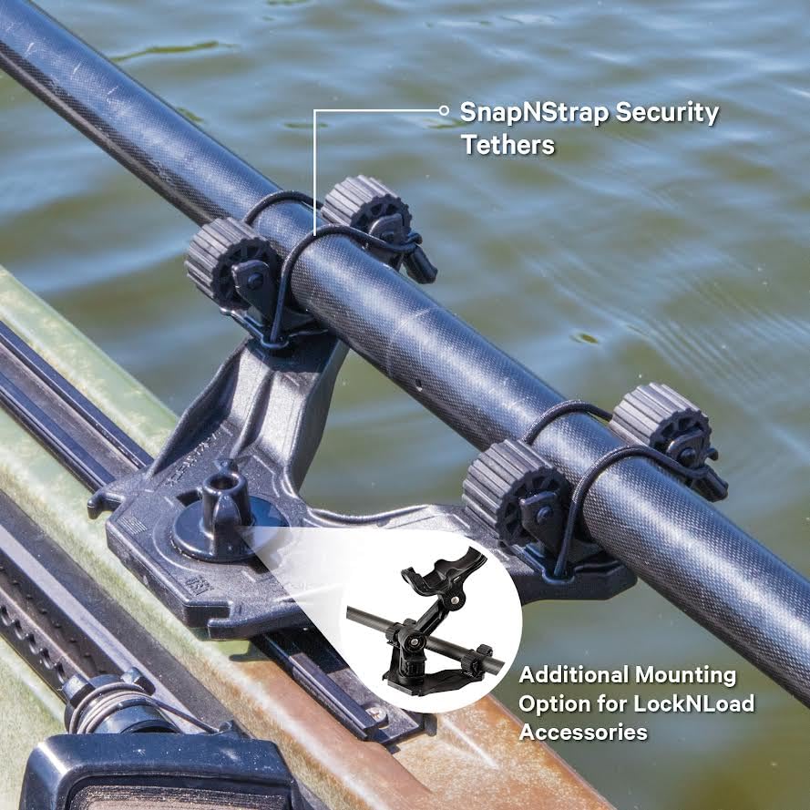 YakAttack DoubleHeader with Paddle Holders Dual RotoGrip | Offset Kayak Paddle Holder | Multi-Accessory Track Mount | Includes SnapNStrap Tethers | Compatible with GearTrac & Most Kayak Tracks