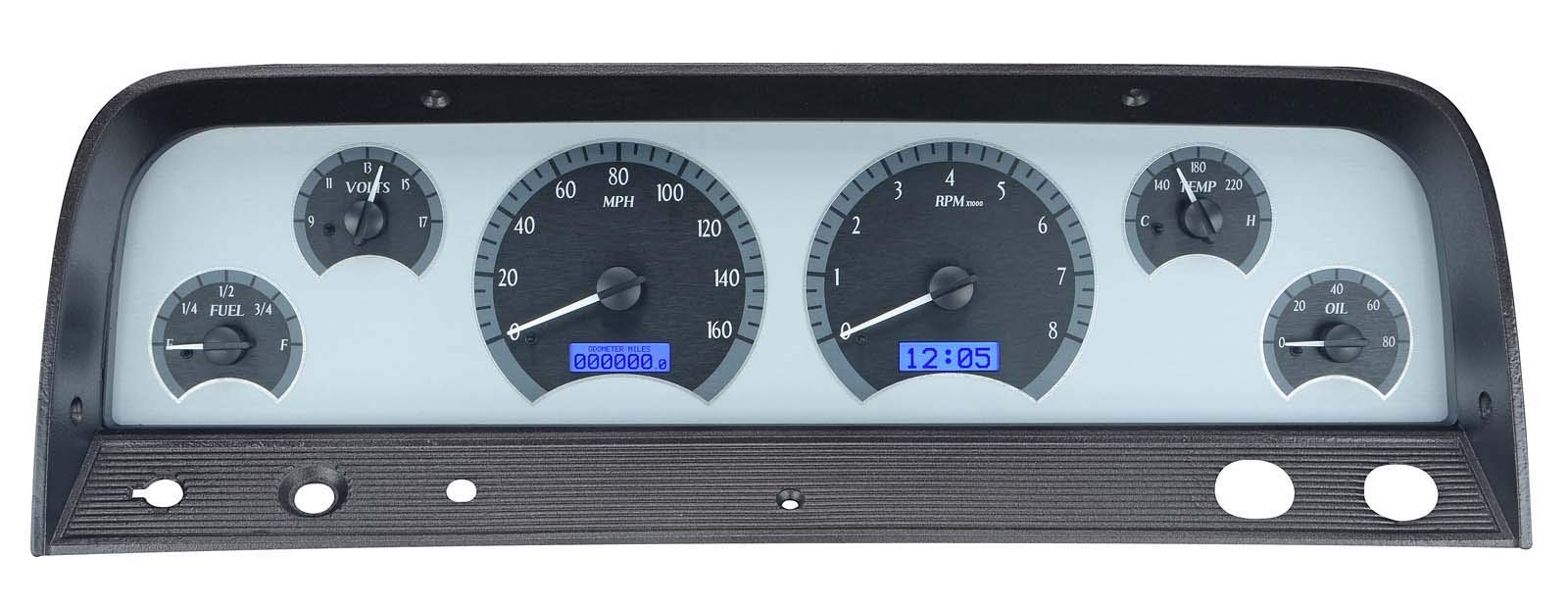 Dakota Digital VHX-64C-PU-S-B Analog Dash Gauge System Compatible with 1964-66 Chevy Pickup Truck Silver Alloy Blue Backlighting