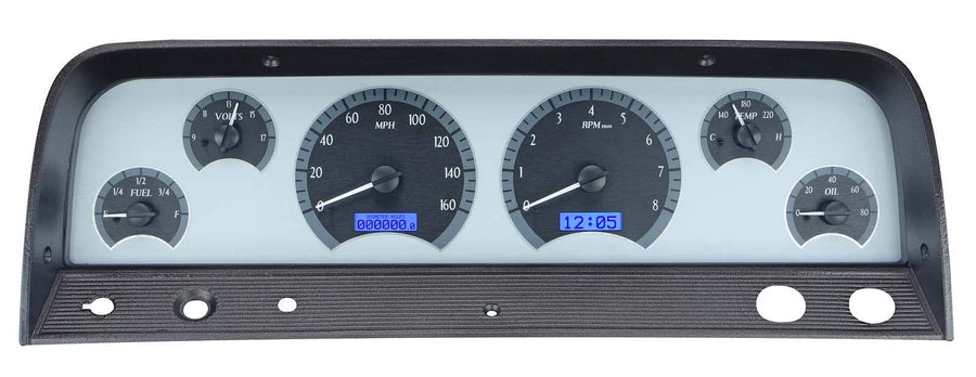 Dakota Digital VHX-64C-PU-S-B Analog Dash Gauge System Compatible with 1964-66 Chevy Pickup Truck Silver Alloy Blue Backlighting