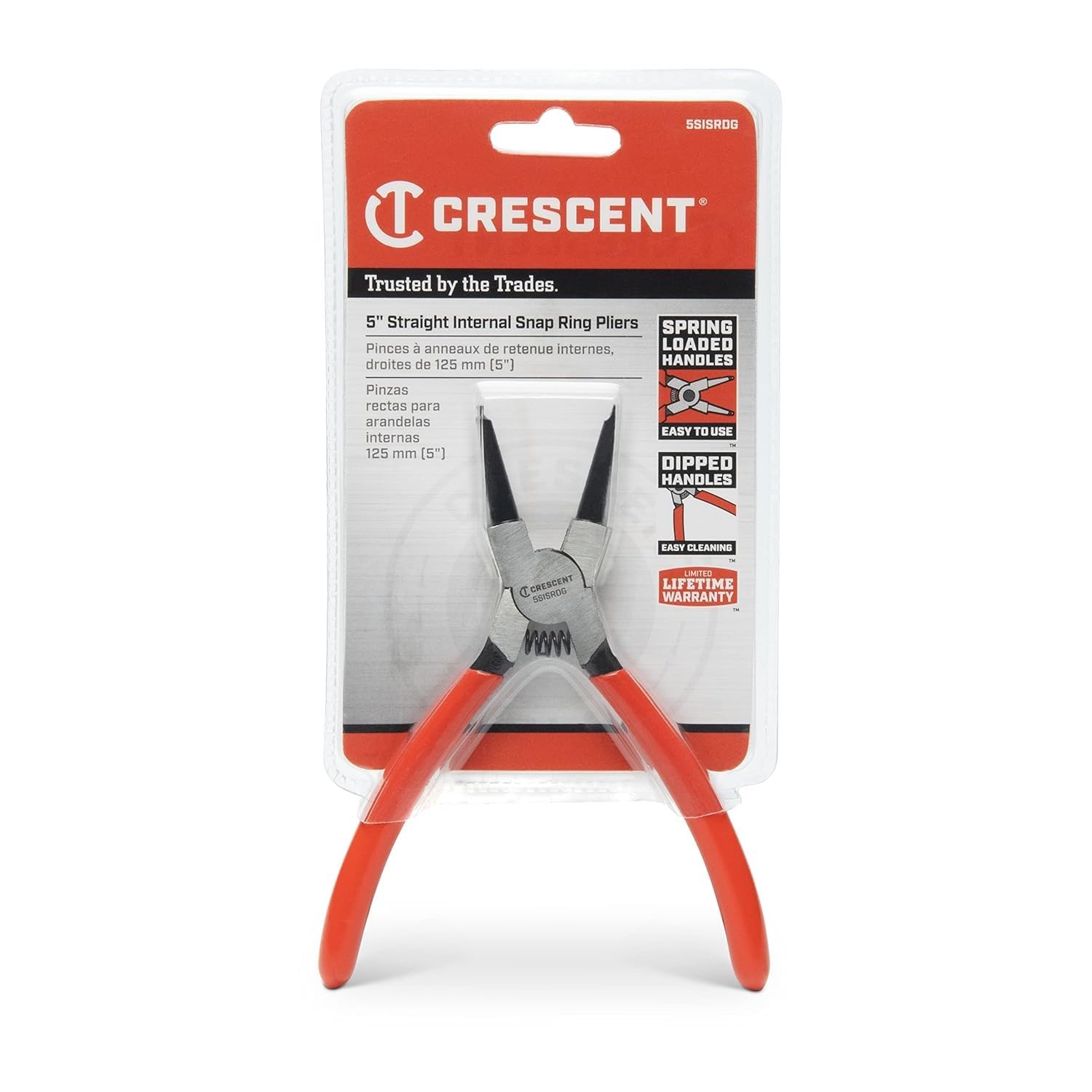 Crescent Internal Snap Ring Pliers Straight - Installation & Removal Tool for Home Improvement, Repair & Mechanic Use - 5" - 5SISRDG