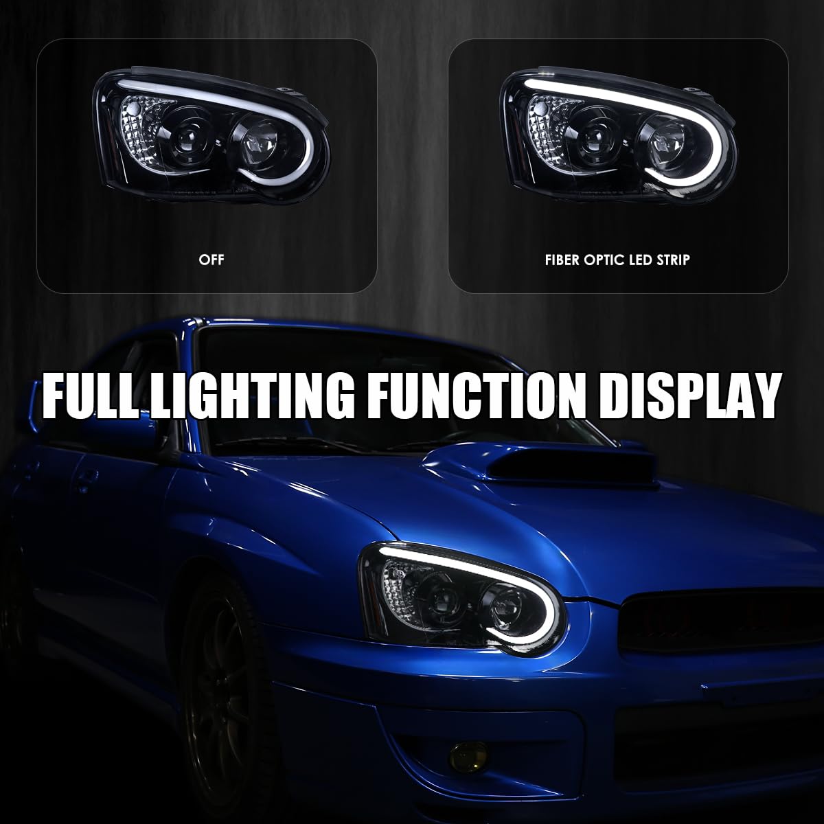Glossy Black Smoke SPEC-D TUNING Projector Headlights w/LED Light Bar Compatible with 2004-2005 Subaru Impreza RS/WRX/Outback/STI, Left + Right Pair Headlamps Assembly