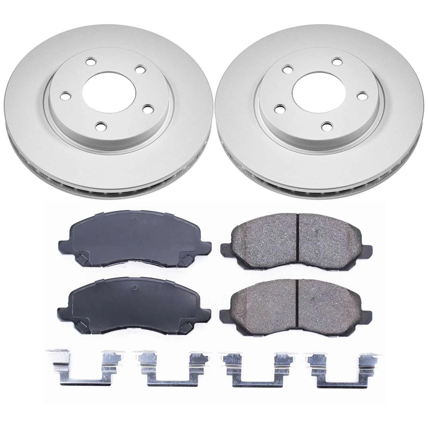 Power Stop Coated Brake Rotor CRK2992 & Ceramic Brake Pads- front For Dodge Caliber 2007-2012, Mitsubishi Lancer 2008-2017 [Model Specific]