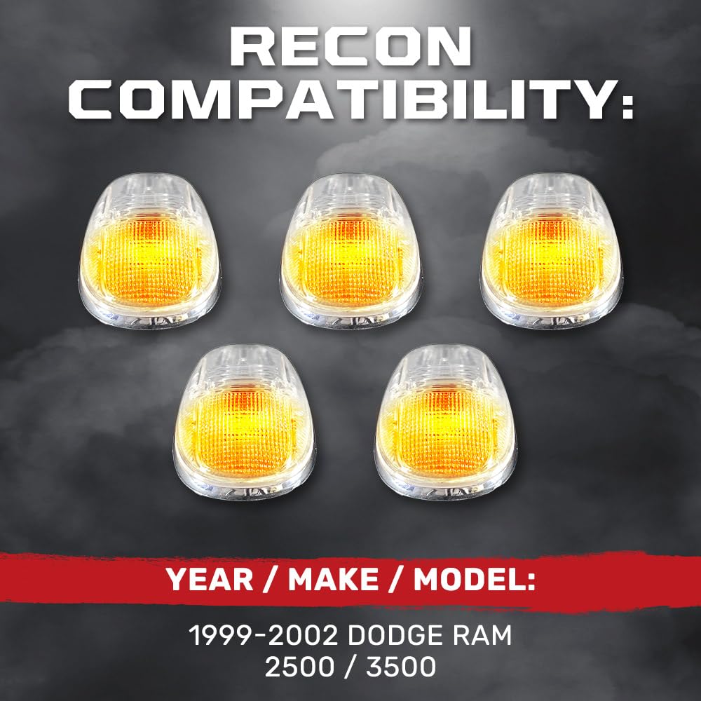RECON - Fits 1999-2002 Dodge RAM HD 2500/3500 Clear Lens Ultra Bright LED Amber Cab Roof Lights