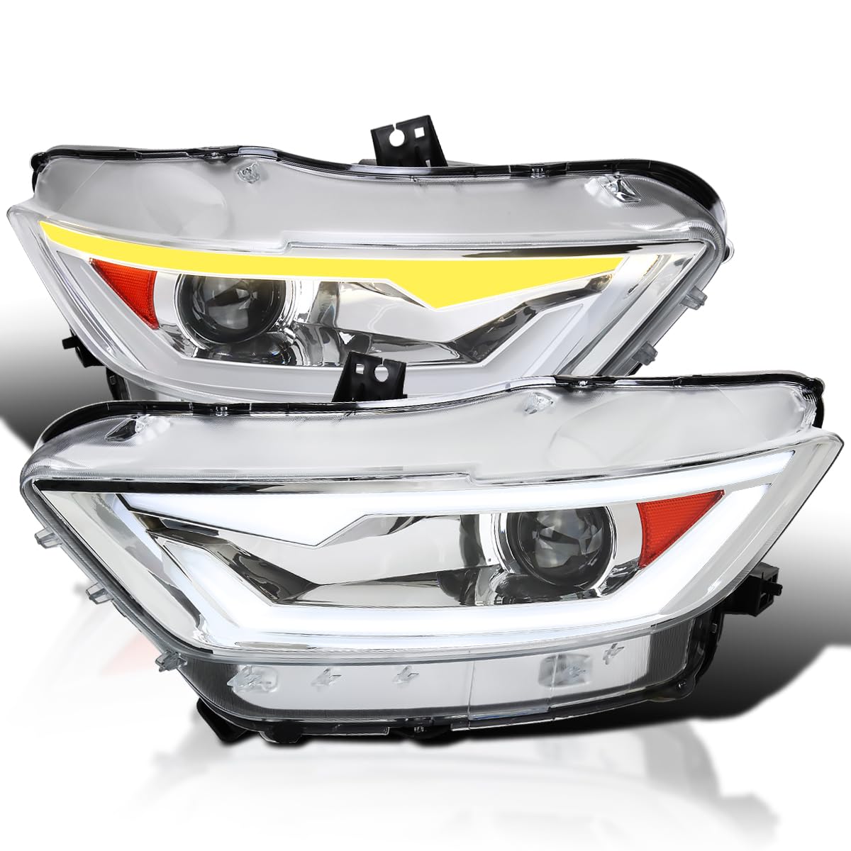 HID/Xenon Projector Headlights SPEC-D TUNING w/Fiber Optic Sequential Switchback LED Strip, Startup Animation Compatible with 2015-2017 Ford Mustang Models, Left + Right Pair Headlamps