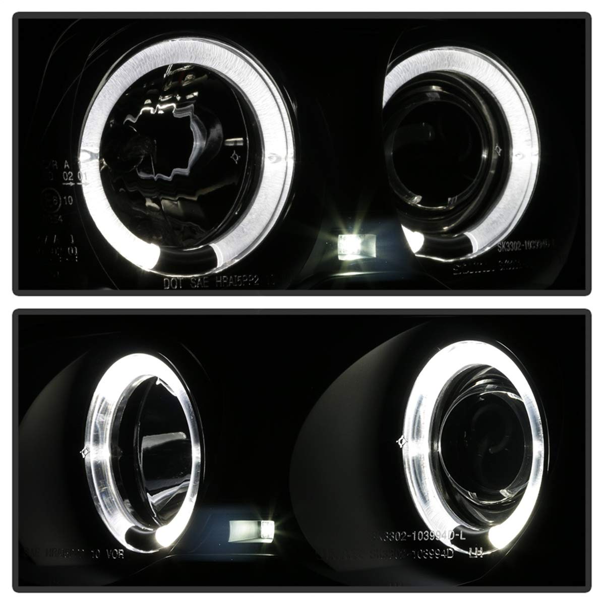BMW E46 3-Series 99-01 Spyder 4DR Projector Headlights 1PC - LED Halo - Amber Reflector - Black Smoke - High H1 (Included) - Low H1 (Included)