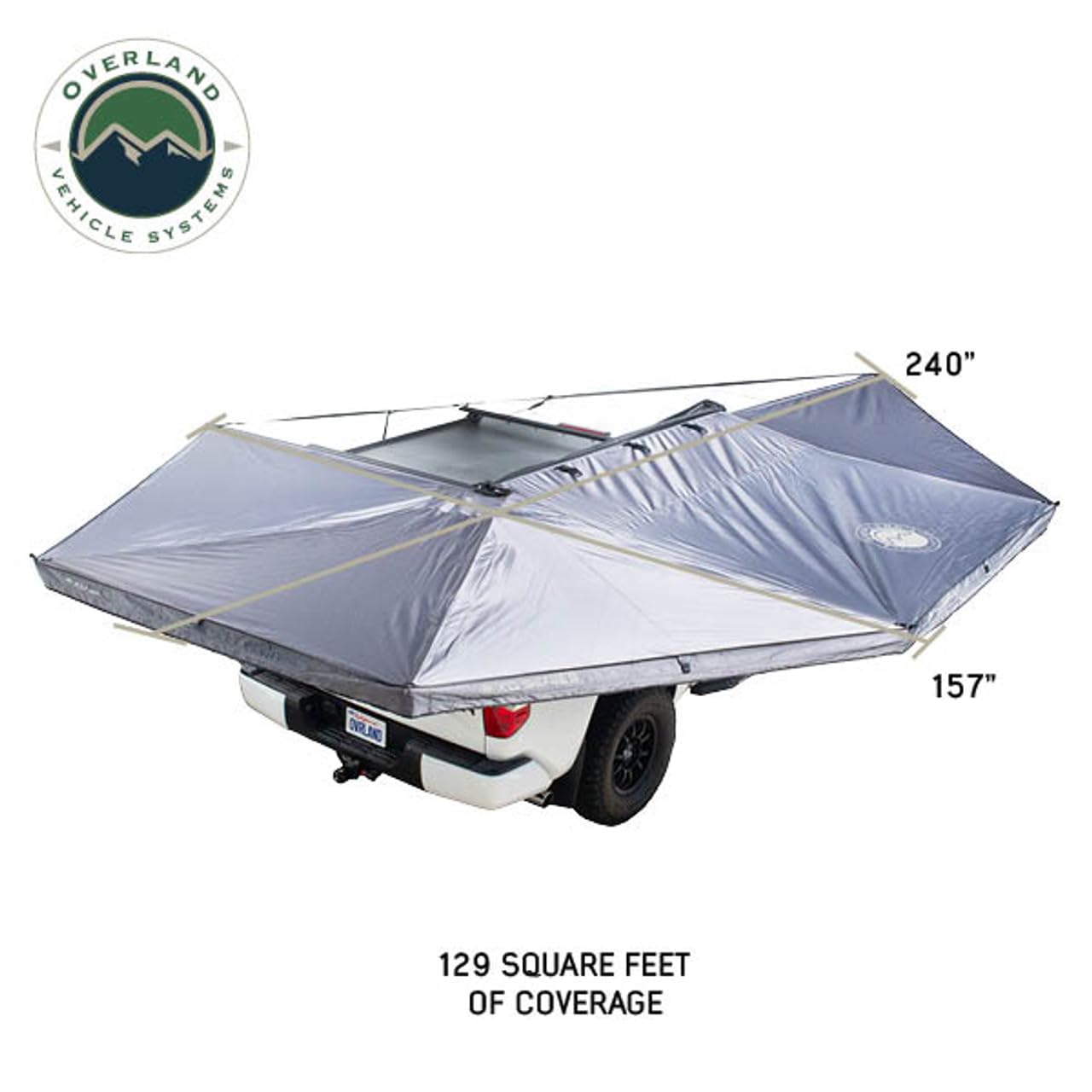 XD Nomadic 270 - Overland Vehicle Systems Awning W/Lights & Black Out, Grey Hex, Black Trim & Black Travel Cover, Passenger Side