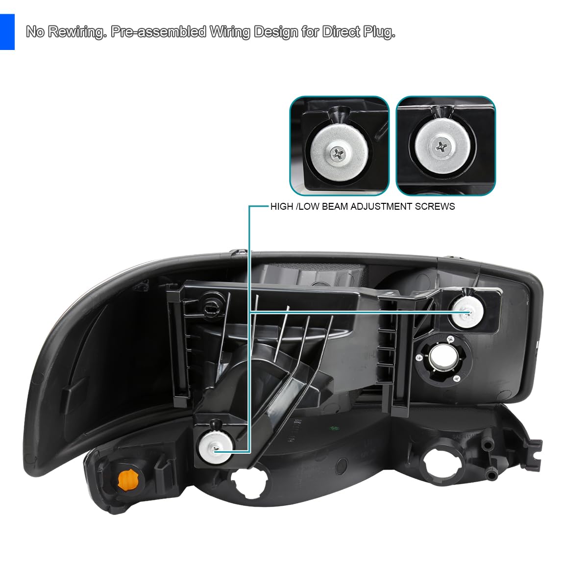 Black Smoke Headlights + Bumper Lights SPEC-D TUNING Compatible with 1999-2006 GMC Sierra 1500 2500 3500, Left + Right Pair Headlamp Assembly