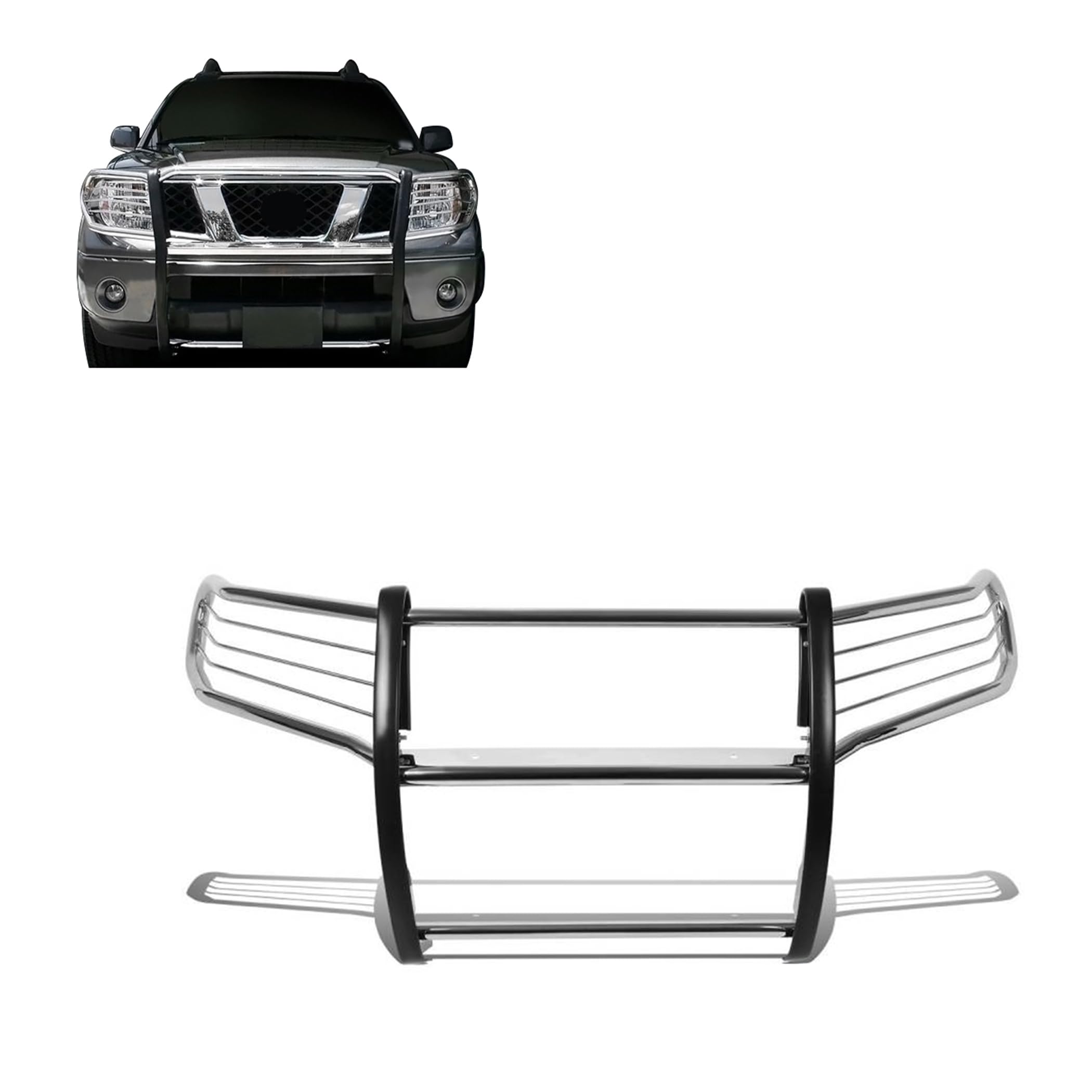 Bumper Guard Black Horse Grille brush Modular Stainless Steel Compatible with 2005-2021 Nissan Frontier|2005-2007 Nissan Pathfinder-17A110200MSS