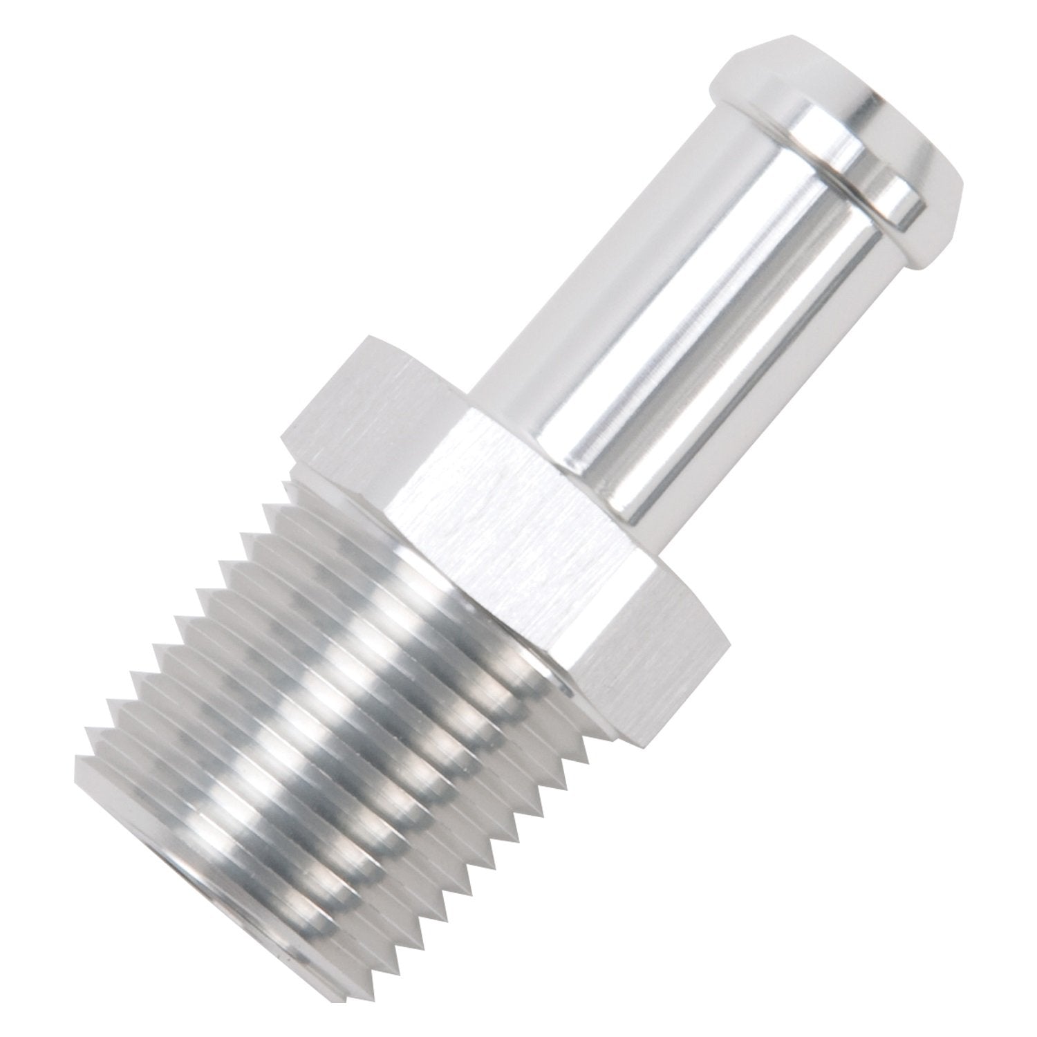 Edelbrock Heater Hose Fitting Straight 1/2 in. NPT And 1/2 in. Barb Clear Anodized 8121