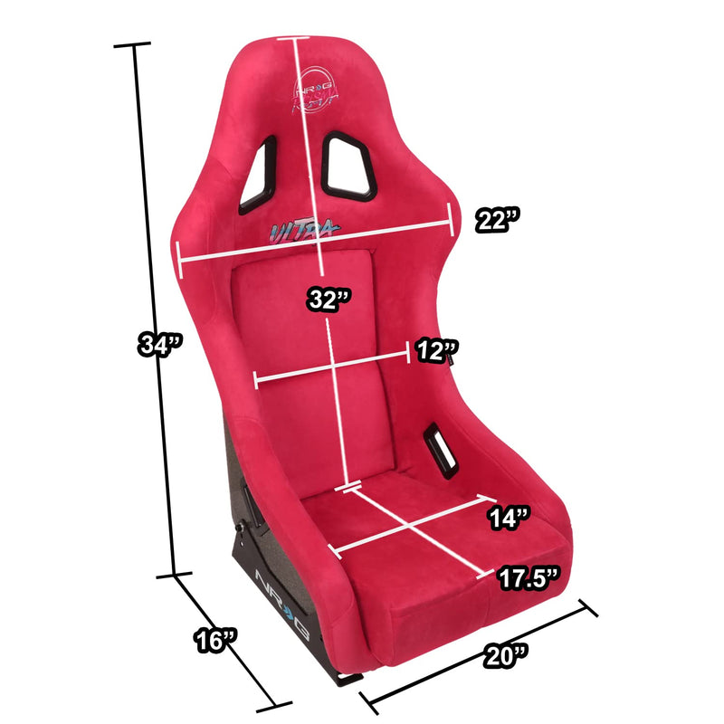 NRG Innovations Universal NRG-FRP-303RD-ULTRA Fixed Back Bucket Racing Seat with Side Mount Adapters for 6-Point Harnesses, Size M, Red Seat Cover, 22" W X 34" H X 21" D