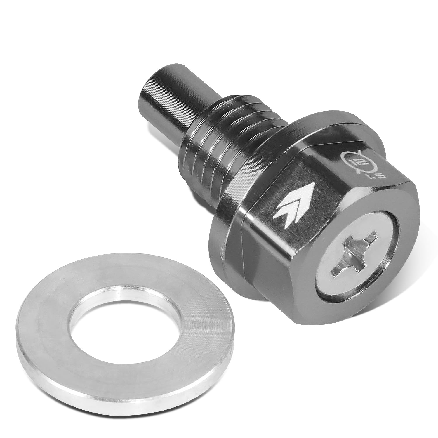 Magnetic Oil Drain Plug NRG Innovations, M12 X 1.5 Thread Size Engine Oil Drain Nut w/Washer, Gun Metal, T-6061 Aluminum w/Stainless Steel Internal Magnet, NRG-NOP-400GM