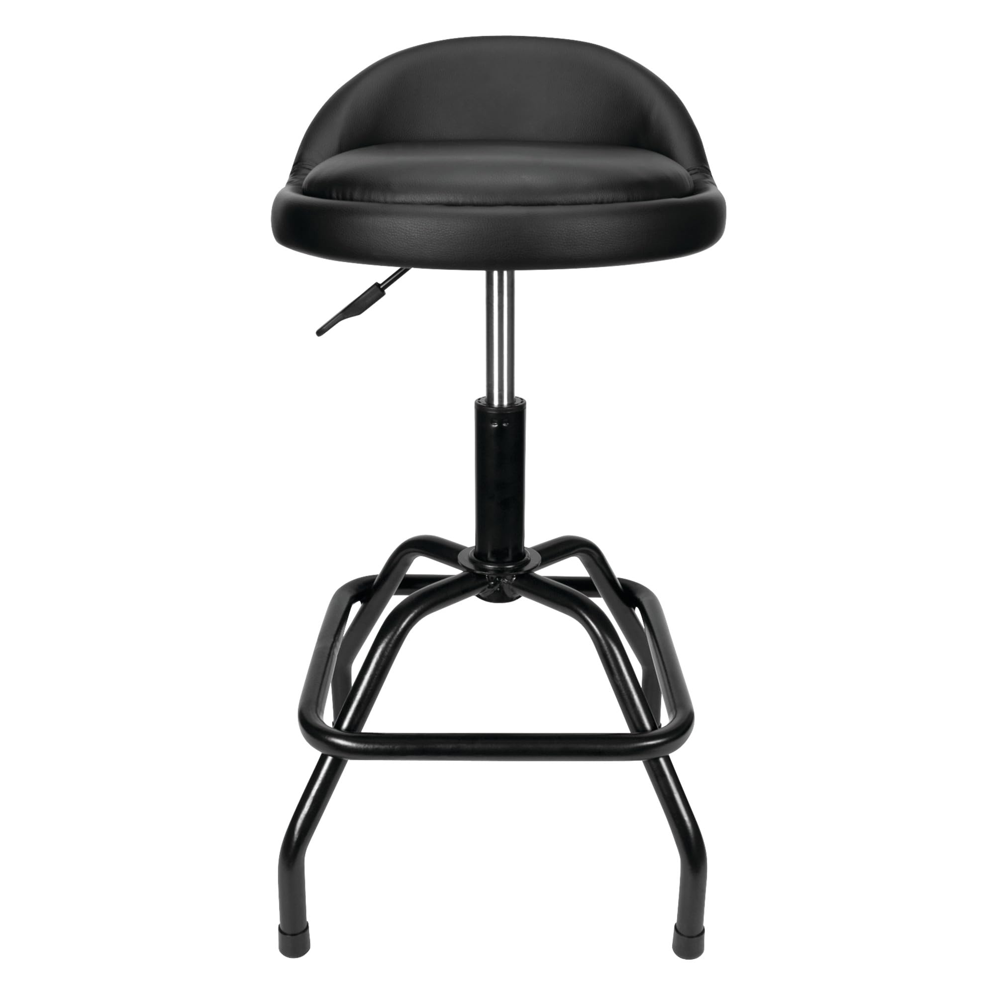 Pneumatic Performance Tool W85011 Swivel Bar Stool with Back Support, 360-Degree Heavy Duty Steel Frame, Black