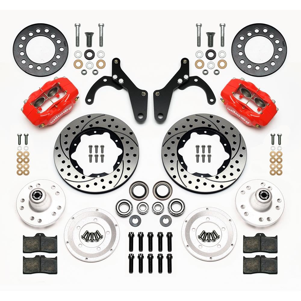 Brake System Wilwood, Dynalite Pro Series, Front, 4 Piston Caliper, 11.000 in Drilled/Slotted Iron Rotor, Aluminum, Red Powder Coat