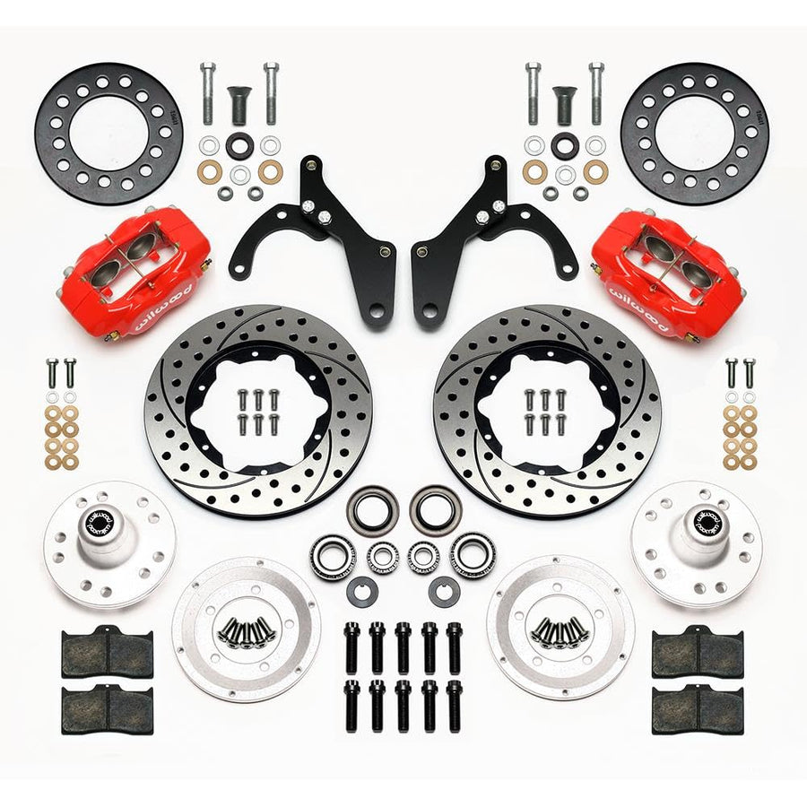 Brake System Wilwood, Dynalite Pro Series, Front, 4 Piston Caliper, 11.000 in Drilled/Slotted Iron Rotor, Aluminum, Red Powder Coat