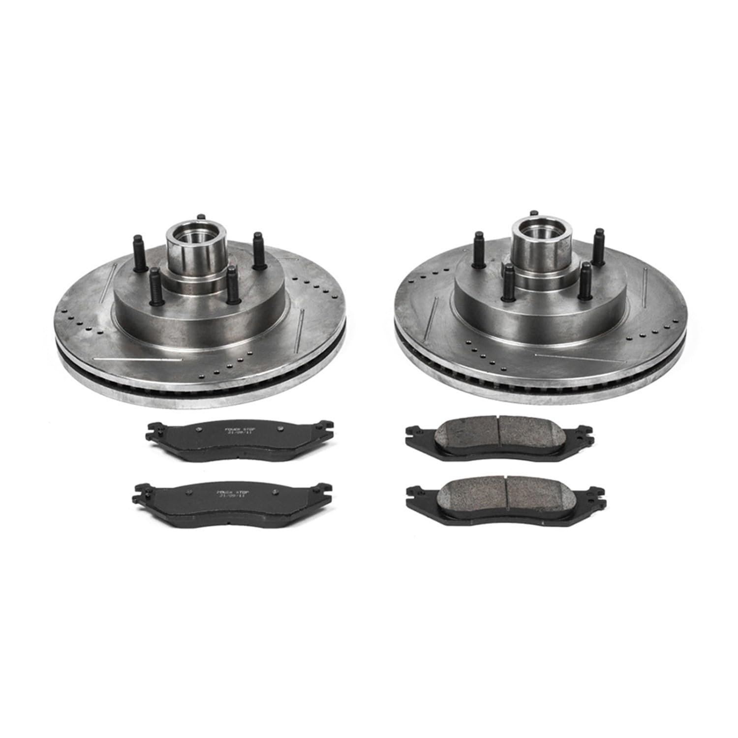 Power Stop K4578 Z23 Carbon Fiber Brake Pads with Drilled & Slotted Brake Rotors Kit For Ford E-150 2004-2006, Ford E-150 Club Wagon 2004-2005 [Model Specific]
