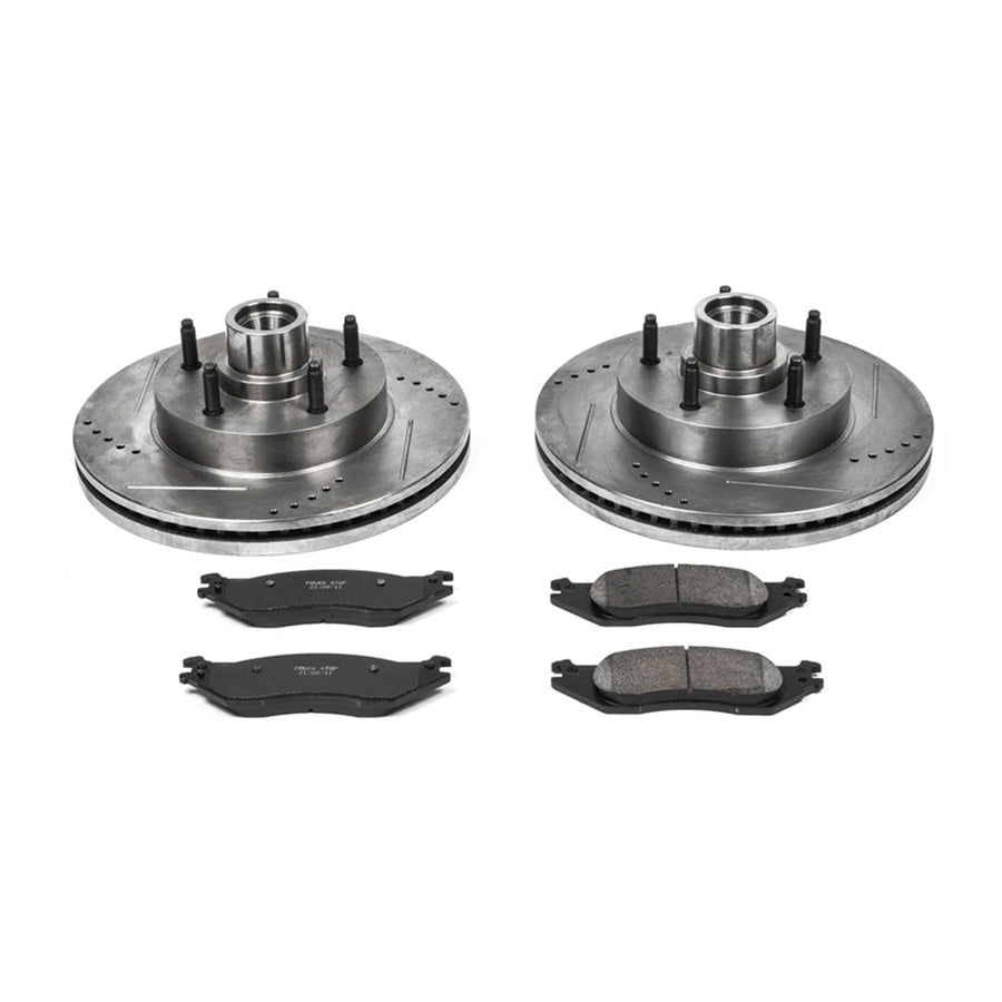Power Stop K4578 Z23 Carbon Fiber Brake Pads with Drilled & Slotted Brake Rotors Kit For Ford E-150 2004-2006, Ford E-150 Club Wagon 2004-2005 [Model Specific]