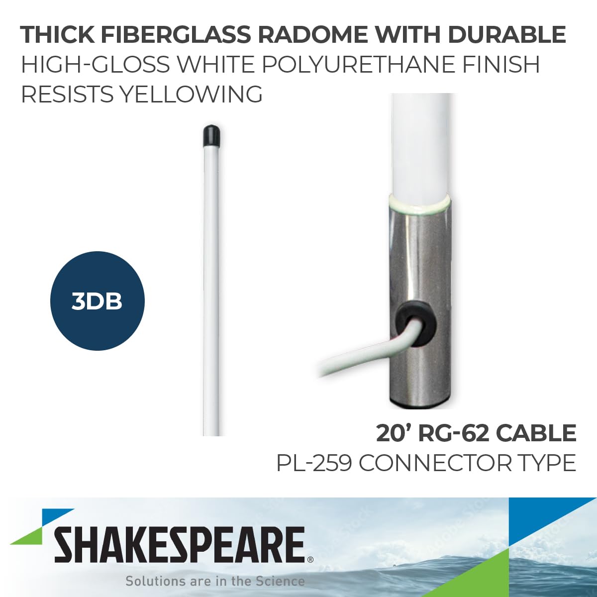 Galaxy Shakespeare Little Giant 5420-XT AM/FM Antenna , White , 4 foot
