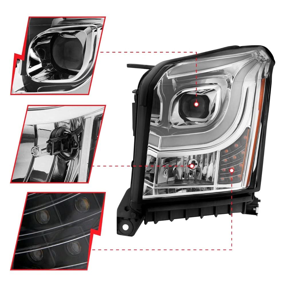 2015-2017 GMC Yukon XL Anzo USA Projector Headlights W Lightbar - Chrome/Amber (111536)