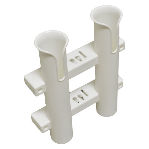 2 in 1 T-H Marine Fishing Rod Holder | Molded Rod Rack with Storage Slots for Knife, Pliers & Lures - White