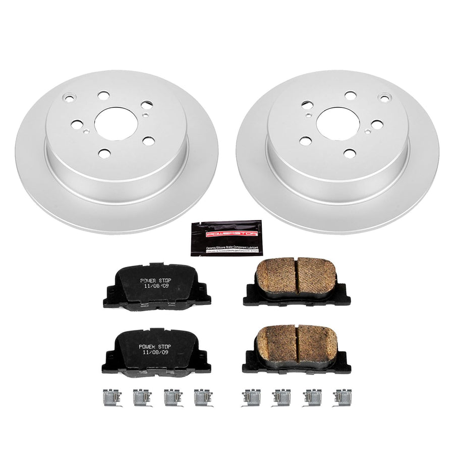 Power Stop Coated Brake Rotor CRK2319 & Ceramic Brake Pads- rear For Scion tC 2005-2010 [Model Specific]