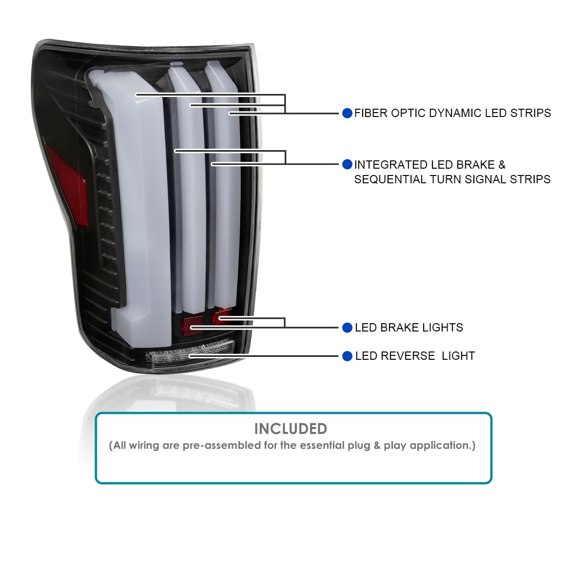 Full LED Sequential Tail Lights SPEC-D TUNING w/White LED Light Bars and Startup Animation Compatible with 2007-2013 Toyota Tundra, Left + Right Pair Assembly