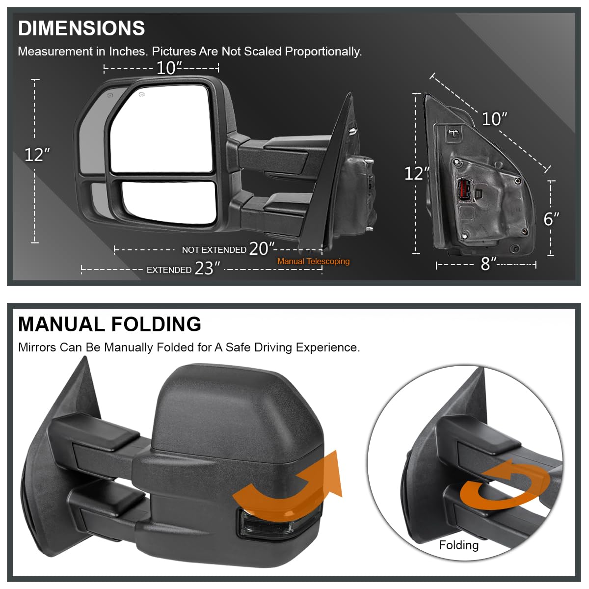 Spec-D Tuning Heated Power Tow Mirrors+Smoke LED Signal+Puddle 22Pin & 8Pin Compatible with 2015-2020 Ford F150 Left + Right Pair