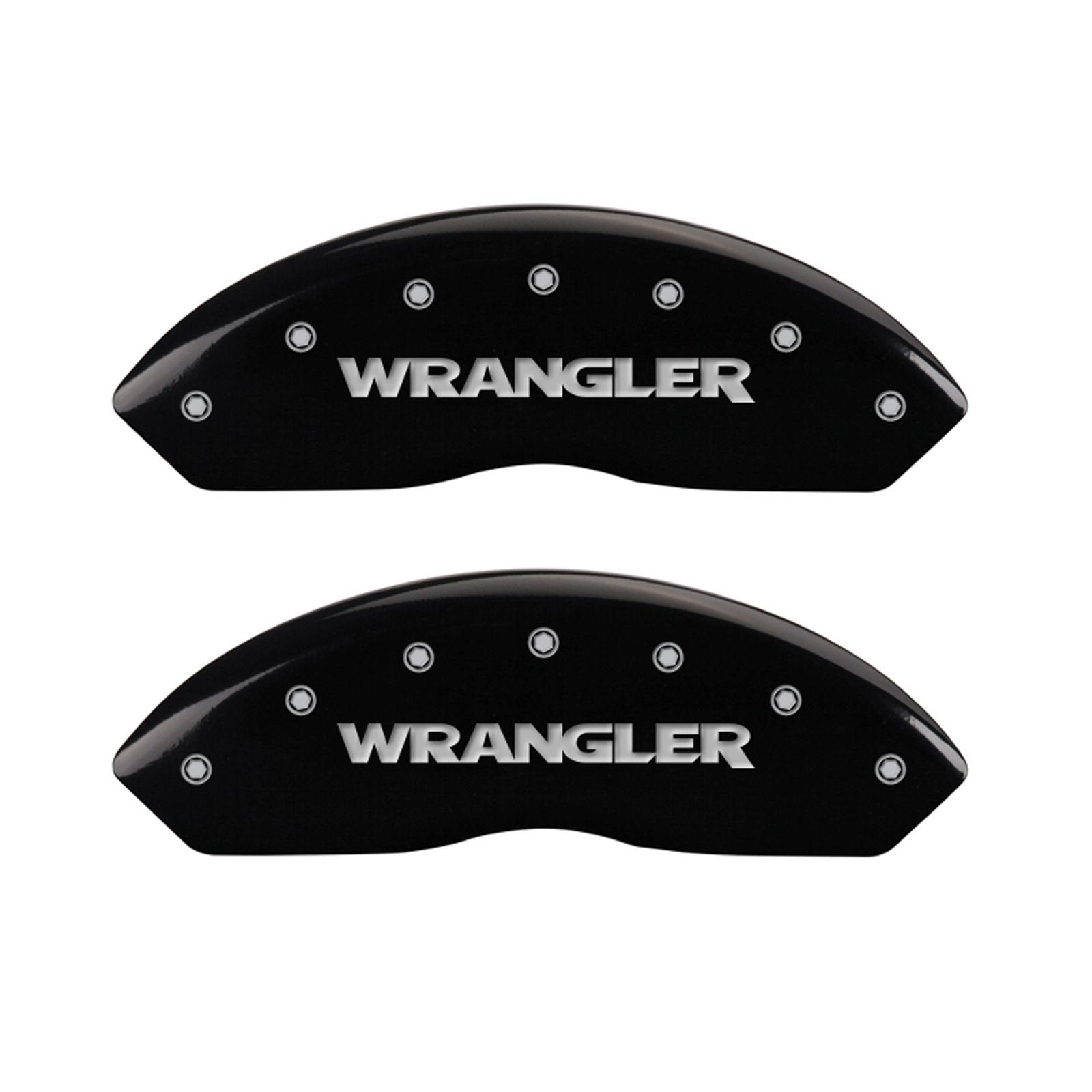 Caliper Covers MGP 42009FWRGBK 'WRANGLER' Engraved with Black Powder Coat Finish and Silver Characters, (Set of 2)