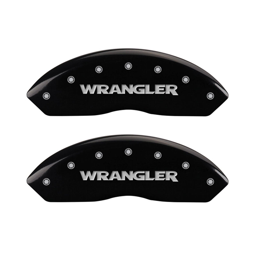 Caliper Covers MGP 42009FWRGBK 'WRANGLER' Engraved with Black Powder Coat Finish and Silver Characters, (Set of 2)