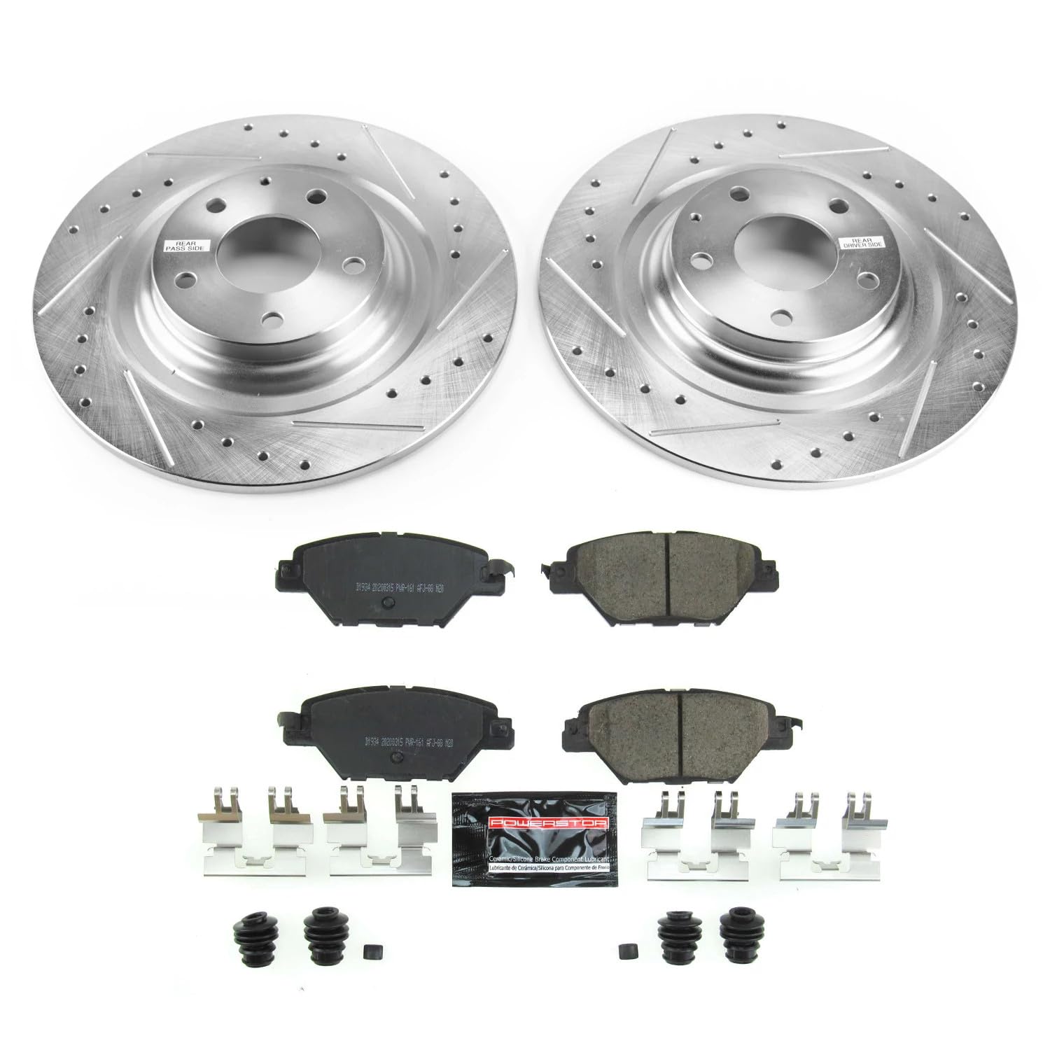 Power Stop K7742 Z23 Rear Carbon Fiber Brake Pads with Drilled & Slotted Brake Rotors Kit For Mazda CX-9 2016-2023 [Model Specific]