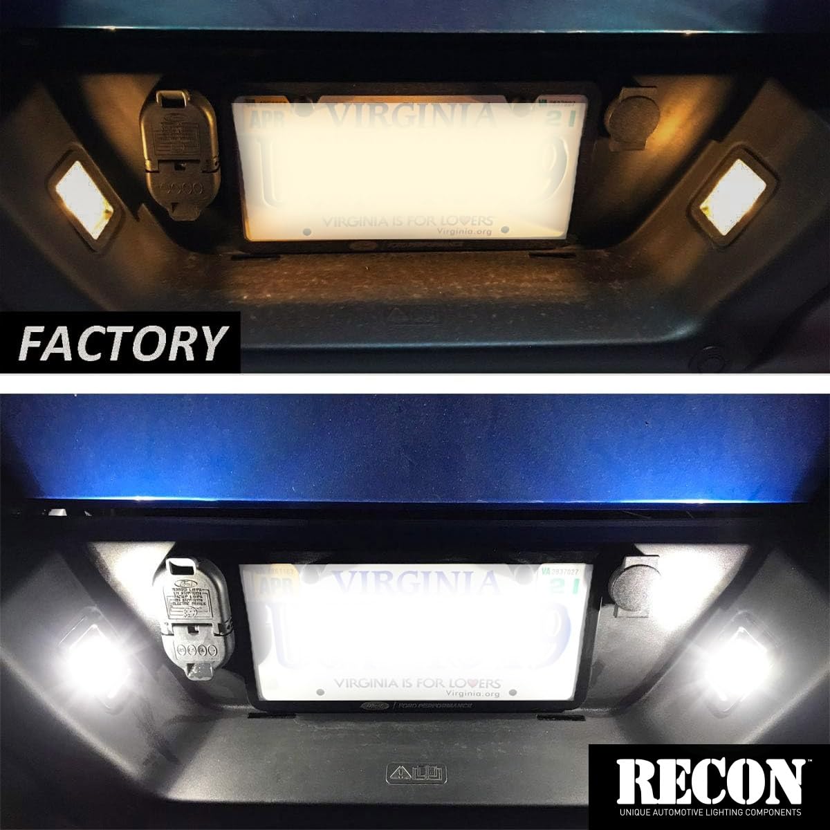 RECON - Ultra Bright White 6500K LED Illumination Fits 2015-2020 F150 Premium License Plate 2-PC Kit Increased Visibility