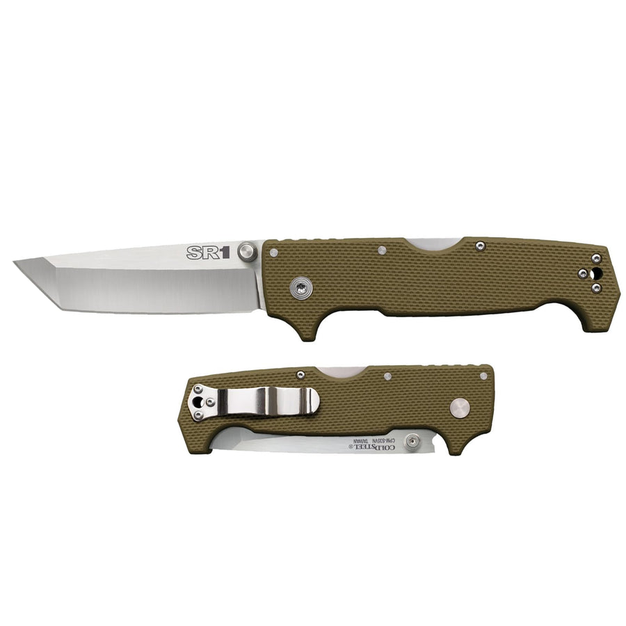 SR1 COLD STEEL S35VN Steel 4" Tanto Point Blade G-10 Handle Folding Knife with Tri-Ad Locking Mechanism and Pocket/Belt Clip