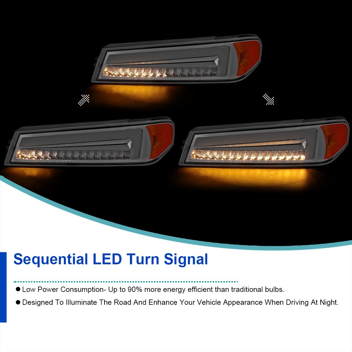 Full LED Corner Lights SPEC-D TUNING with Sequential Turn Signal, Compatible with 2004-2012 Chevy Colorado, Left + Right Pair Headlamps Assembly