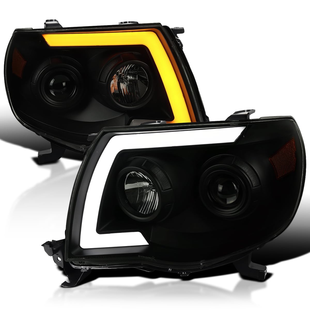 Black Smoke SPEC-D TUNING Projector Headlights w/LED Sequential and Switchback Turn Signal Compatible with 2005-2011 Toyota Tacoma, Left + Right Pair Headlamps Assembly